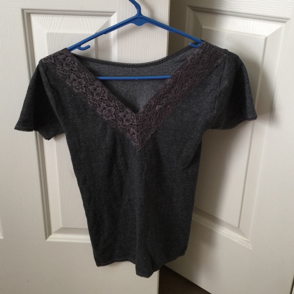 Sexy lace trimmed v neck top